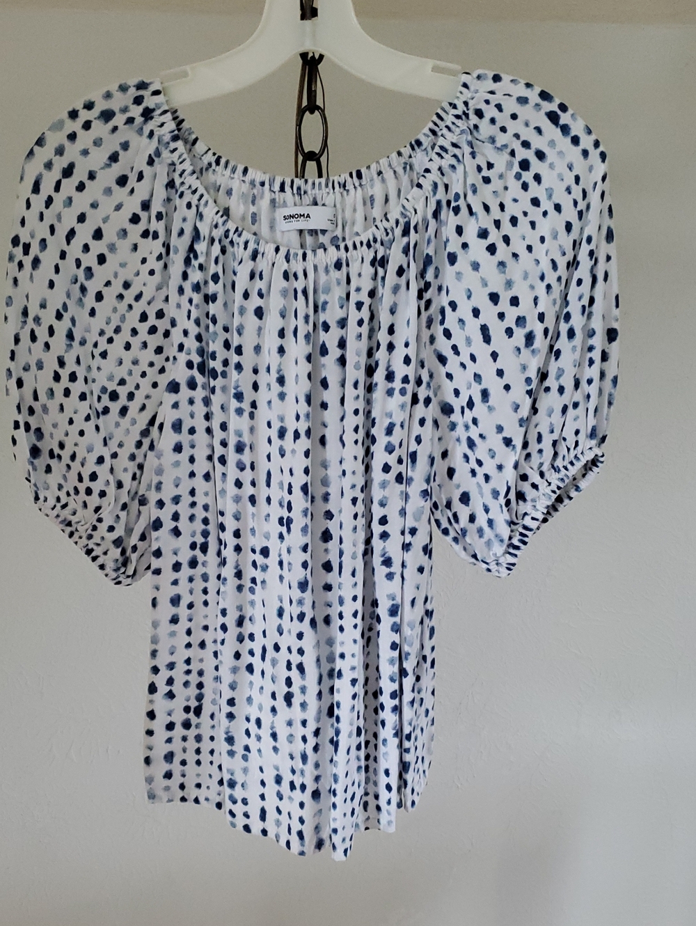 Sonoma White Blouse with Navy Dot Print